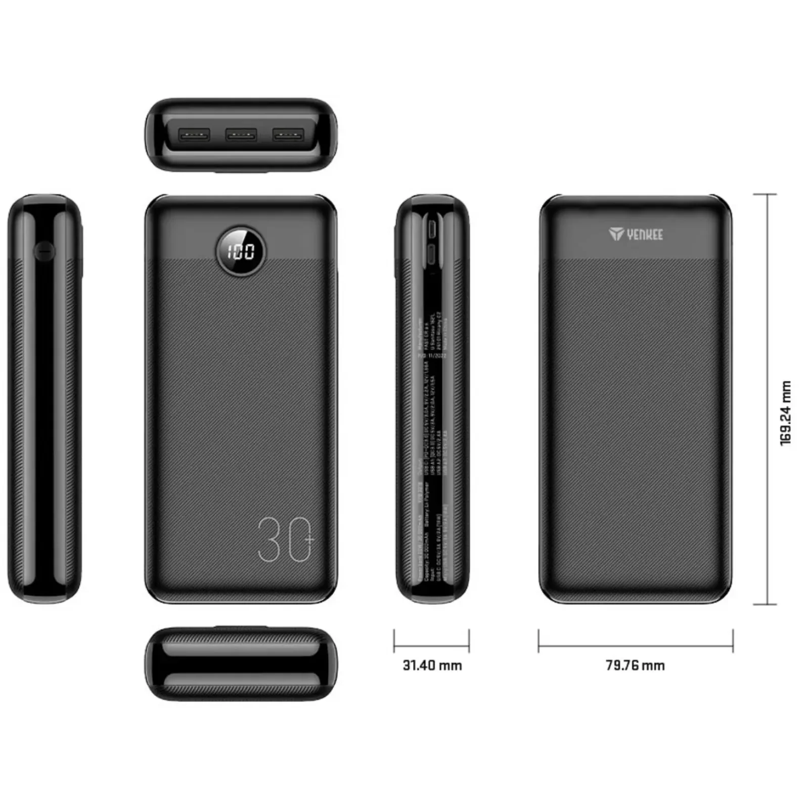 Зовнішній акумулятор YENKEE YPB 3018 30000 mAh PD20W Black UA