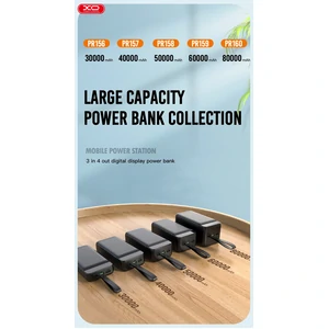 Зовнішній акумулятор XO PR158 50000 mAh 3-Input PD20W + QC22.5W with light Black UA
