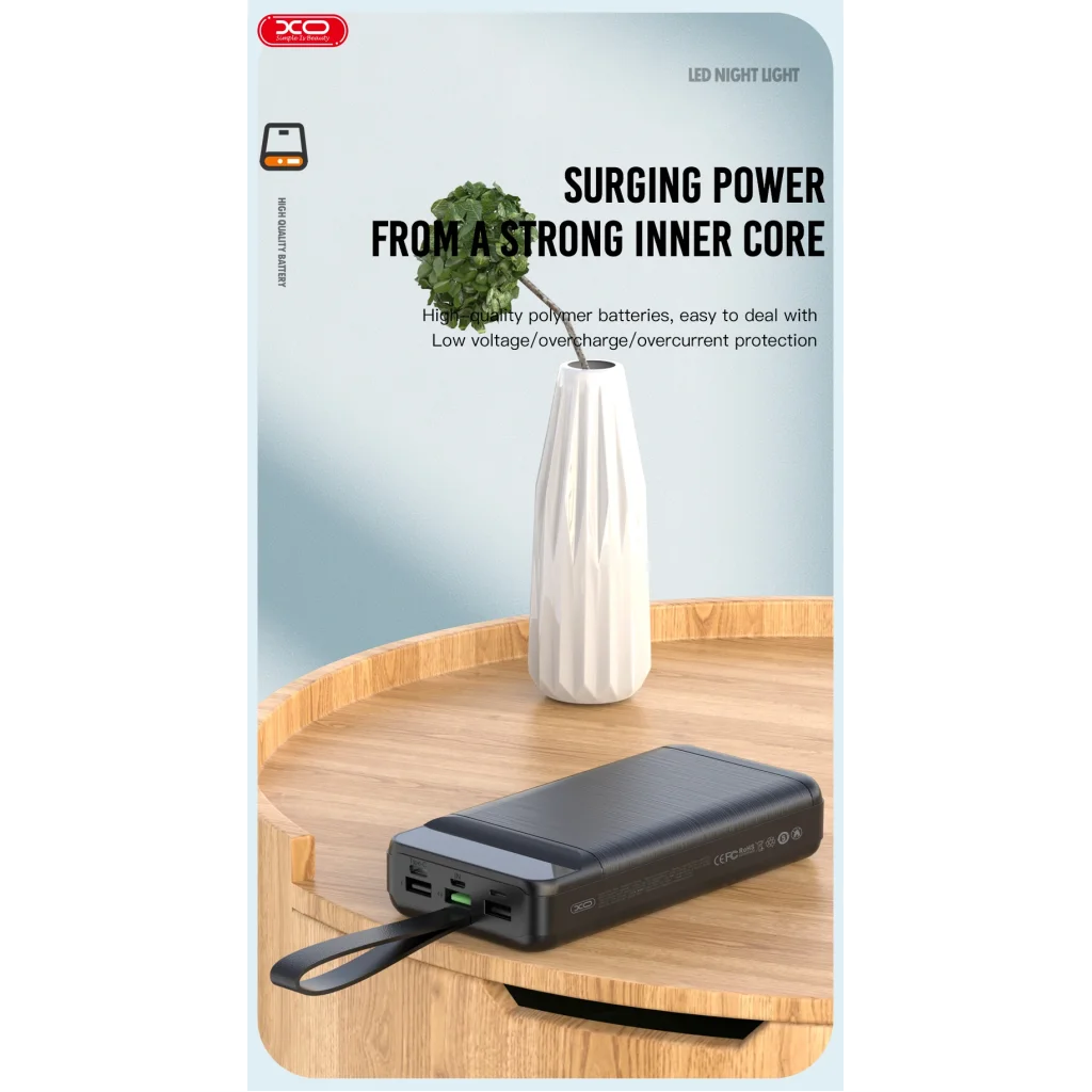 Зовнішній акумулятор XO PR158 50000 mAh 3-Input PD20W + QC22.5W with light Black UA