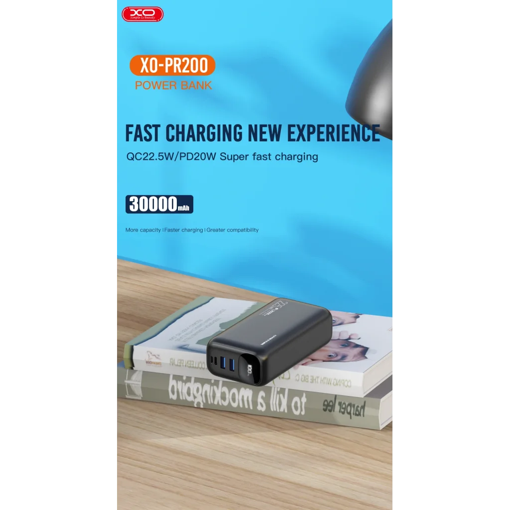 Зовнішній акумулятор XO PR200 30000 mAh PD20W + QC22.5W Black UA