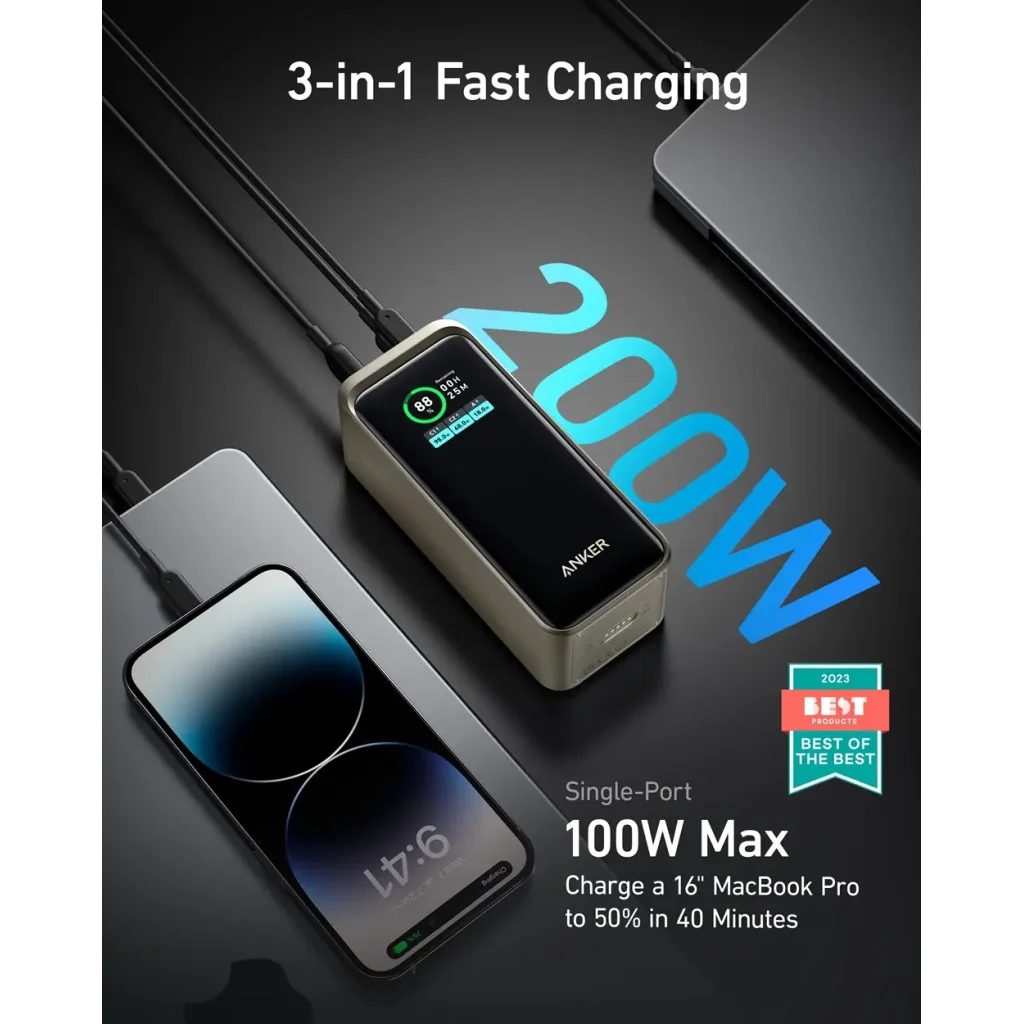 Зовнішній акумулятор Anker Prime 20000 mAh 200W PD Black UA