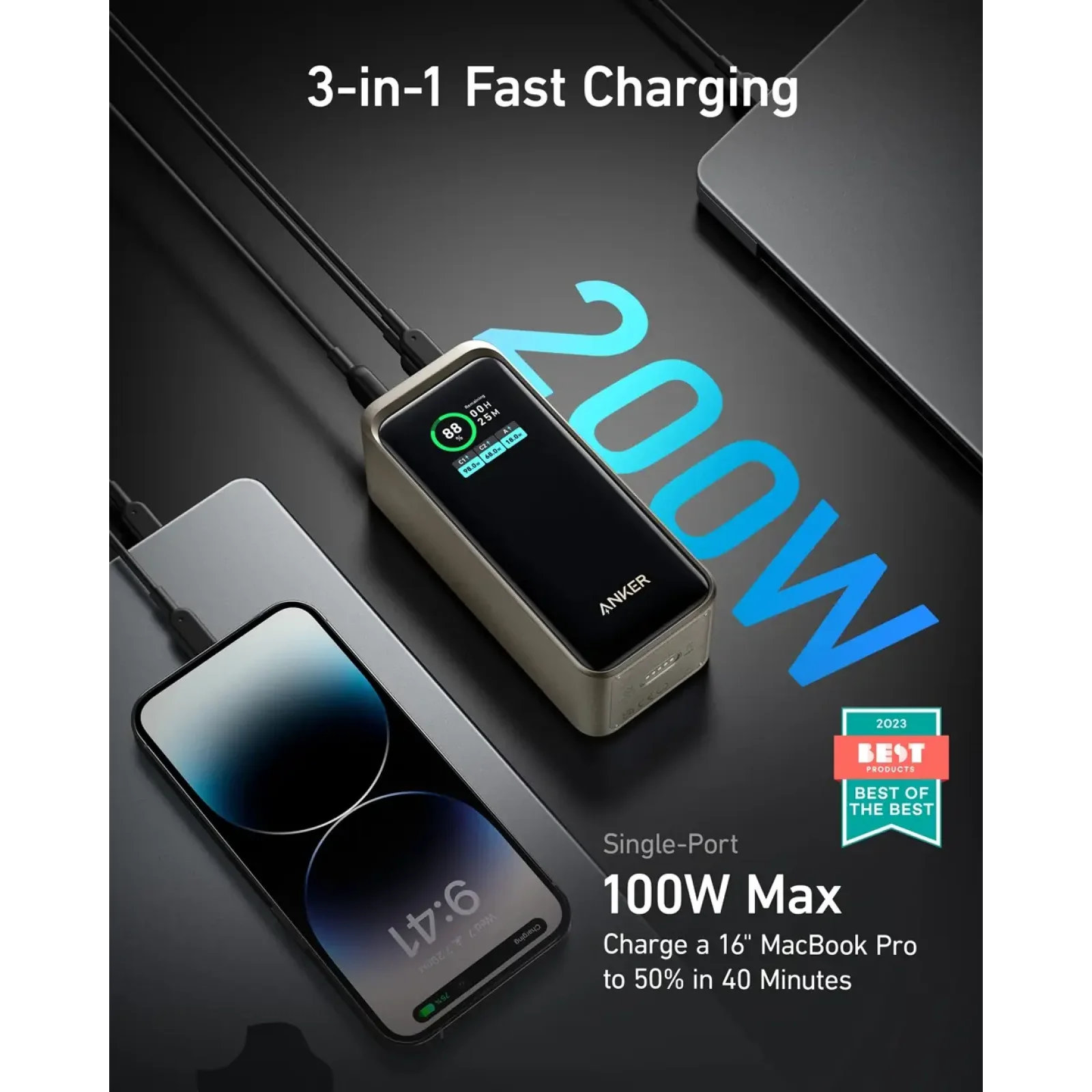 Зовнішній акумулятор Anker Prime 20000 mAh 200W PD Black UA