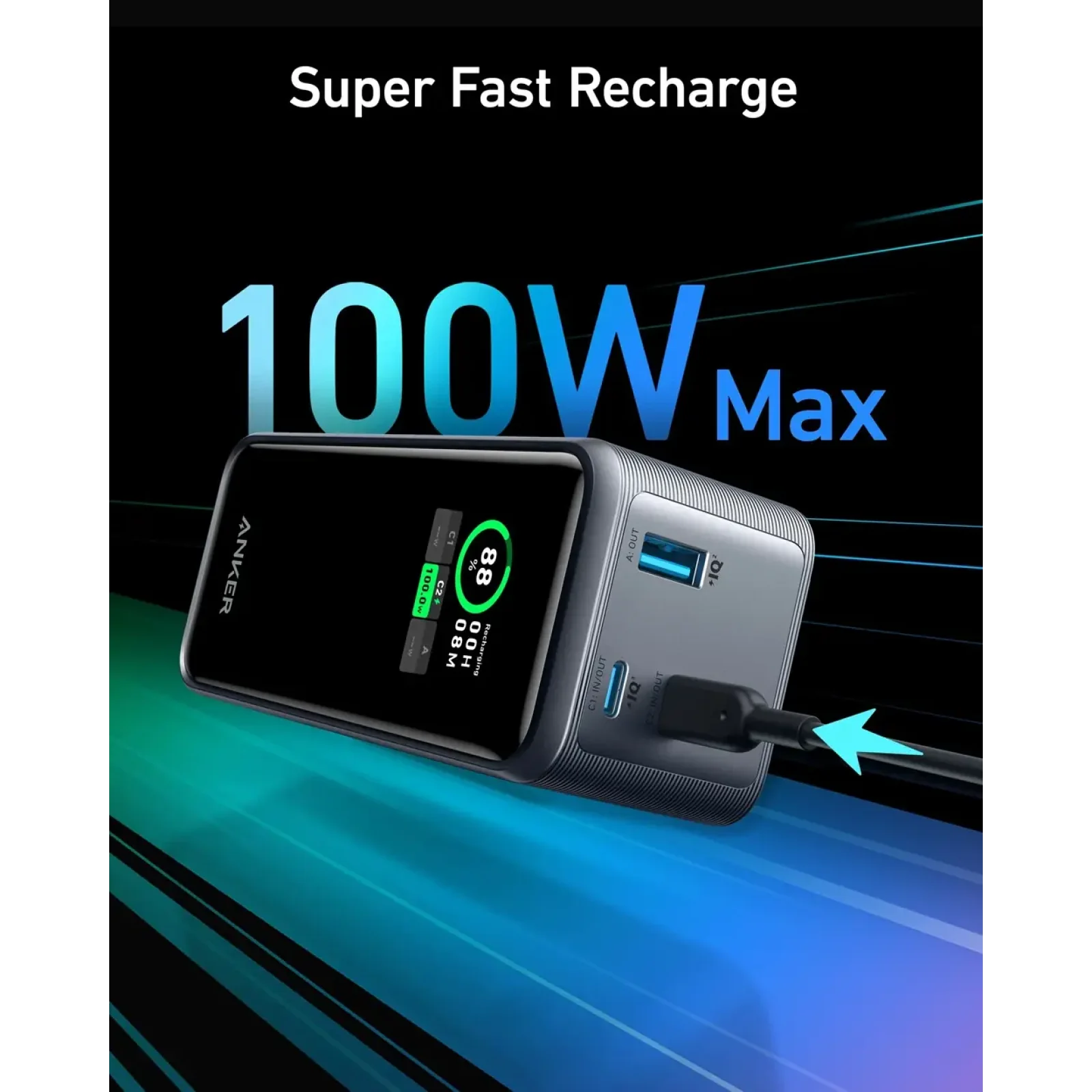 Зовнішній акумулятор Anker Prime 20000 mAh 200W PD Black UA