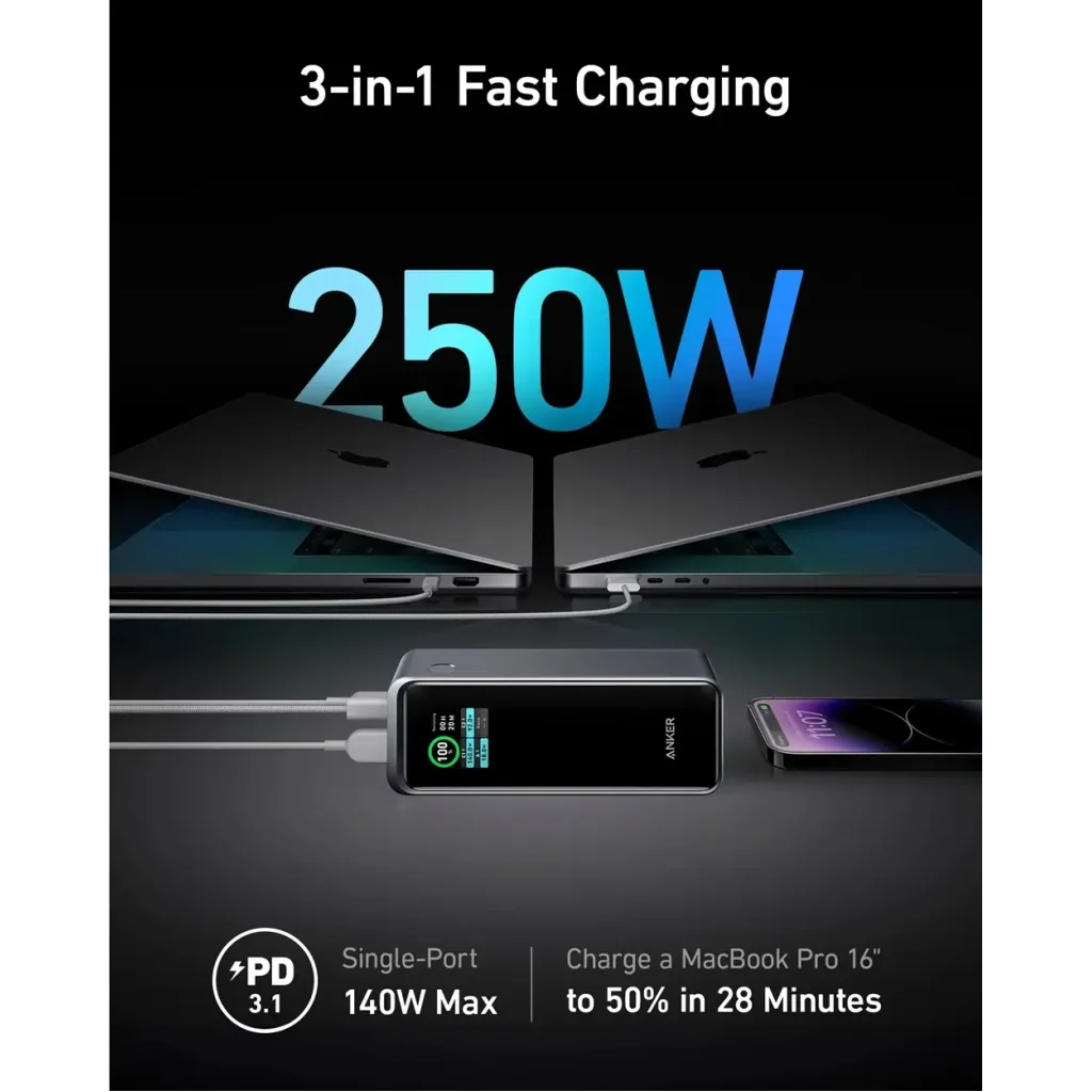 Зовнішній акумулятор Anker Prime 27650 mAh 250W PD Black (A1340011) UA