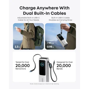 Зовнішній акумулятор Anker 25000 mAh 165W PD Built-In Double USB-C Cables Silver UA