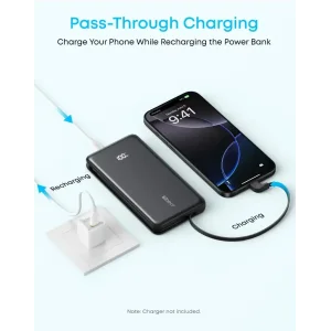 Зовнішній акумулятор Anker - 10000 mAh 22.5W Built-In USB-C Cable Black UA