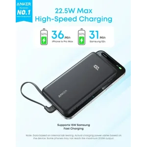 Зовнішній акумулятор Anker - 10000 mAh 22.5W Built-In USB-C Cable Black UA