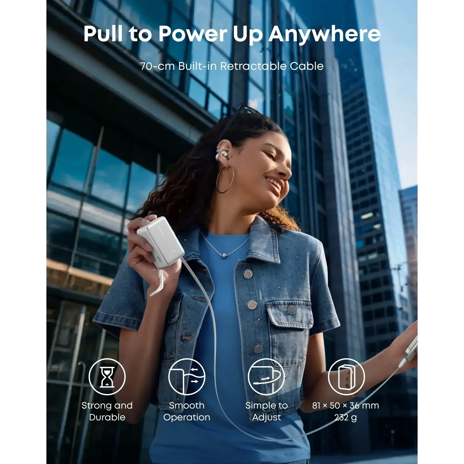 Зовнішній акумулятор Anker Nano - 10000 mAh 45W Built-In USB-C Cable White UA