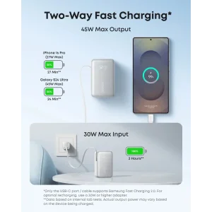 Зовнішній акумулятор Anker Nano - 10000 mAh 45W Built-In USB-C Cable White UA