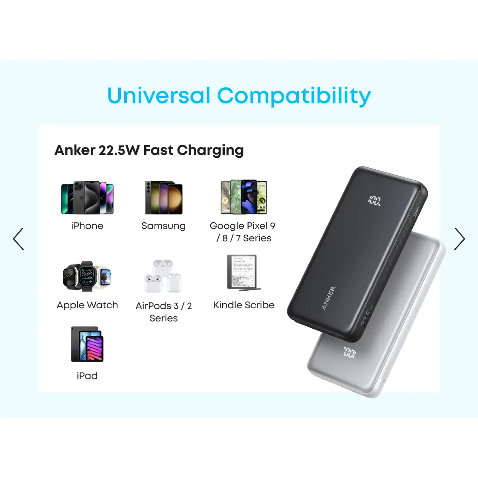 Зовнішній акумулятор Anker Zolo 20000 mAh 22.5W Built-In USB-C Cable Black (A110EH11) UA