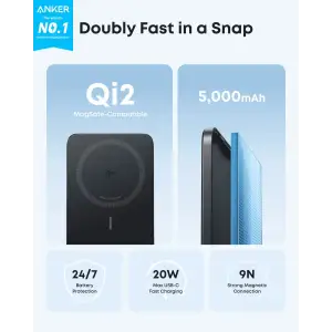 Зовнішній акумулятор Anker Nano - 5000 mAh Qi2 15W MagGo Slim Black UA