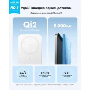 Внешний аккумулятор Anker Nano - 5000 mAh Qi2 15W MagGo Slim Orange UA