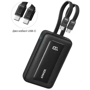 Внешний аккумулятор Anker Zolo - 20000 mAh 45W Built-In Dual USB-C Cables Black UA