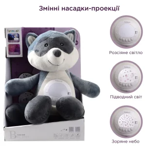 Игрушка-ночник Funmuch Енот с датчиком плача AI и проектором, колыбельные, белый шум UA