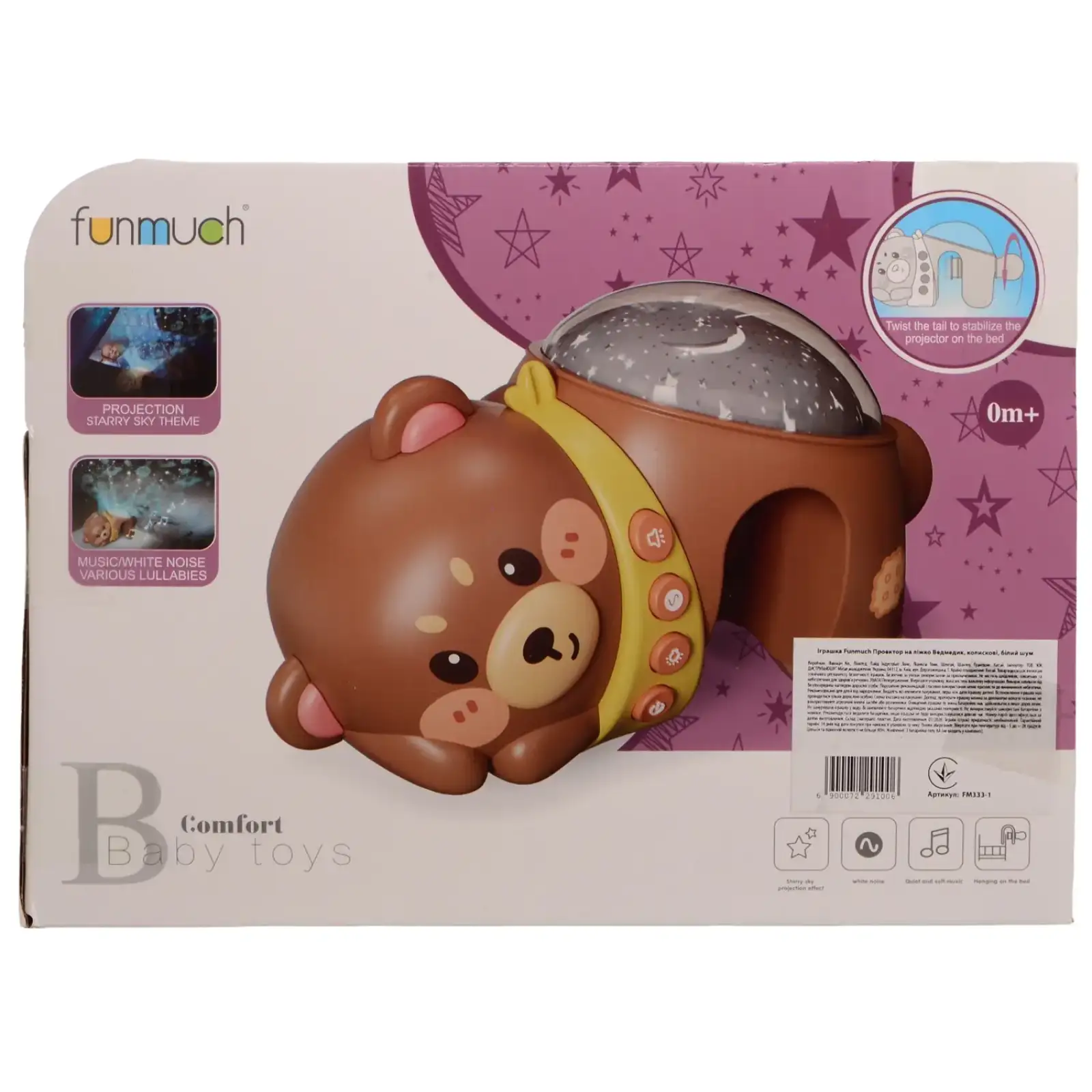 Игрушка Funmuch Проектор на кровать Мишка, колыбельные, белый шум UA