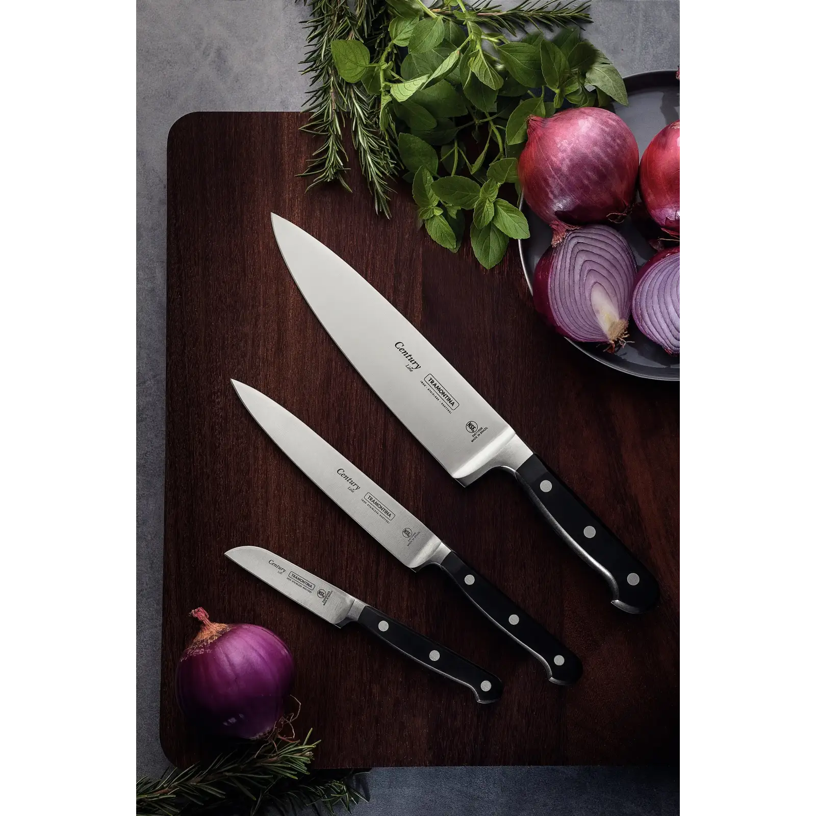 Ніж TRAMONTINA CENTURY наб ножів 3пр(ов76,д/м'яса152,шеф203)коробка (24099/037) UA
