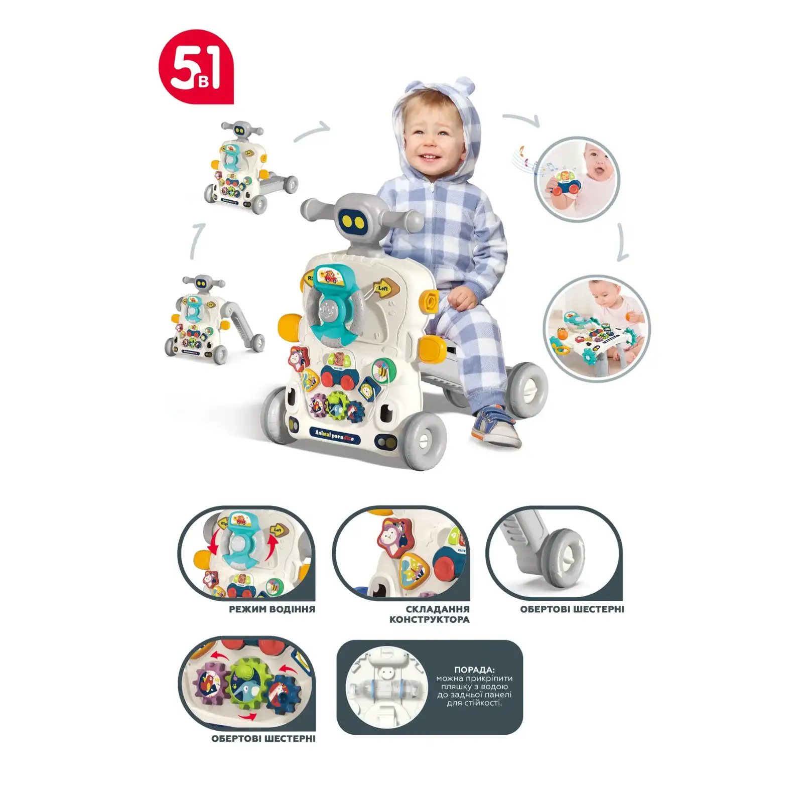 Игрушка Bibi-inn Ходунки Многофункциональные 5 в 1 со световыми и звуковыми эффектами UA