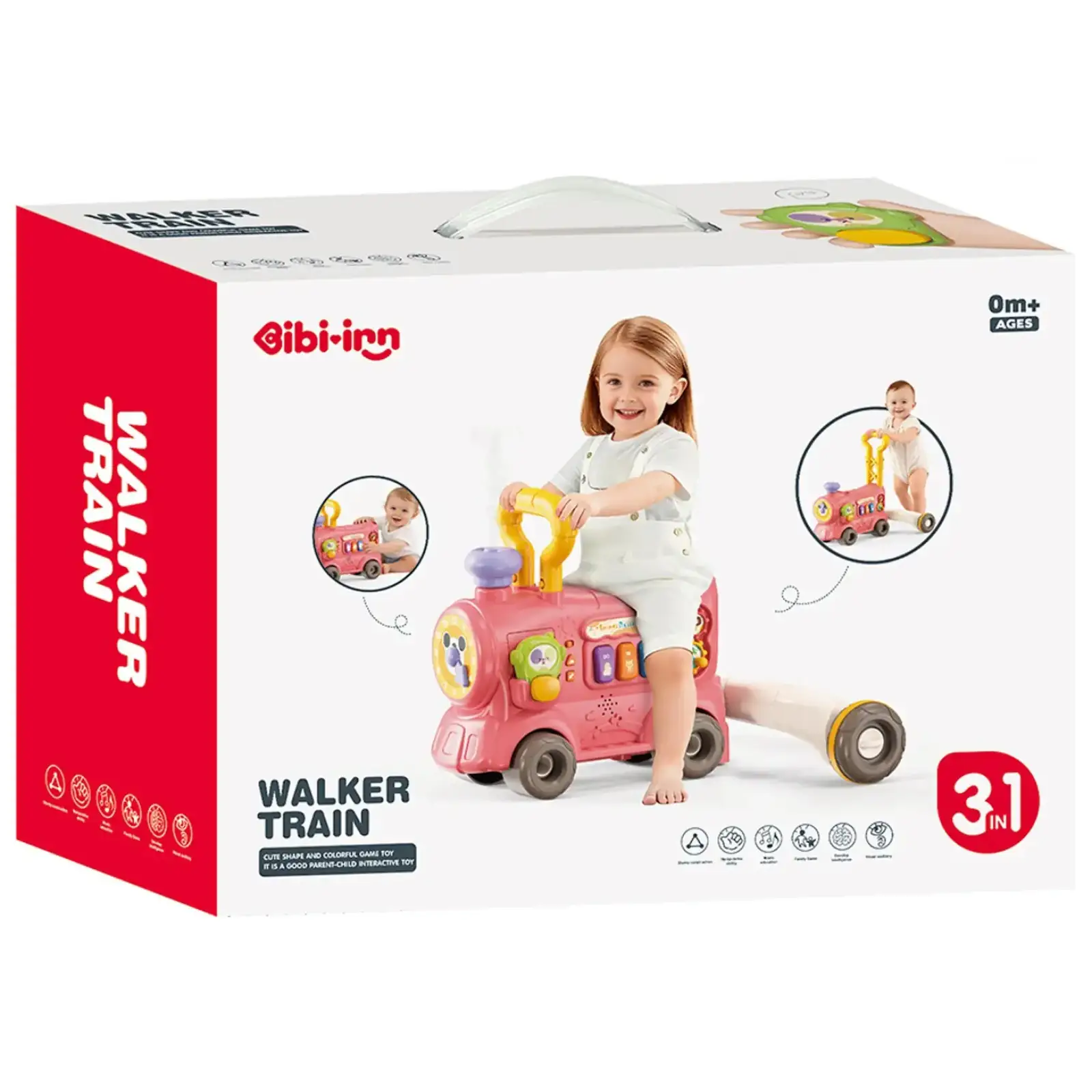 Игрушка Bibi-inn Ходунки-Поезд 3 в 1 с парой и звуковыми эффектами (красный) UA