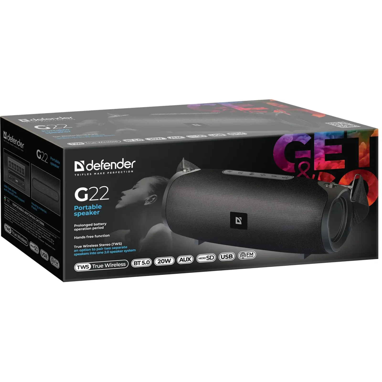 Портативная акустика DEFENDER (65122) G22 20Вт, черный UA