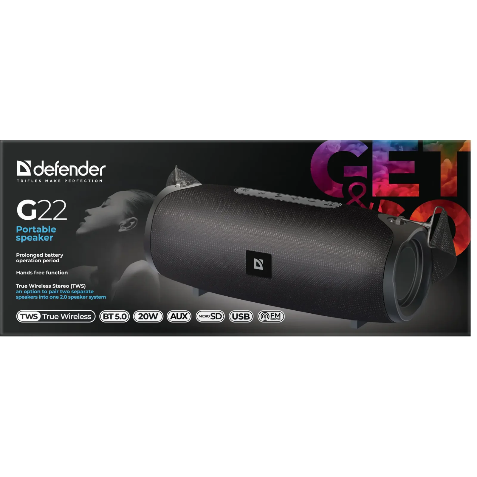 Портативная акустика DEFENDER (65122) G22 20Вт, черный UA