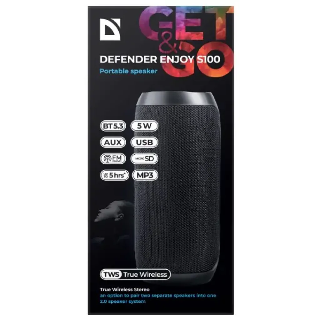Портативная акустика DEFENDER (65101) Enjoy S100 5Вт, FM/microSD/USB/TWS, black UA