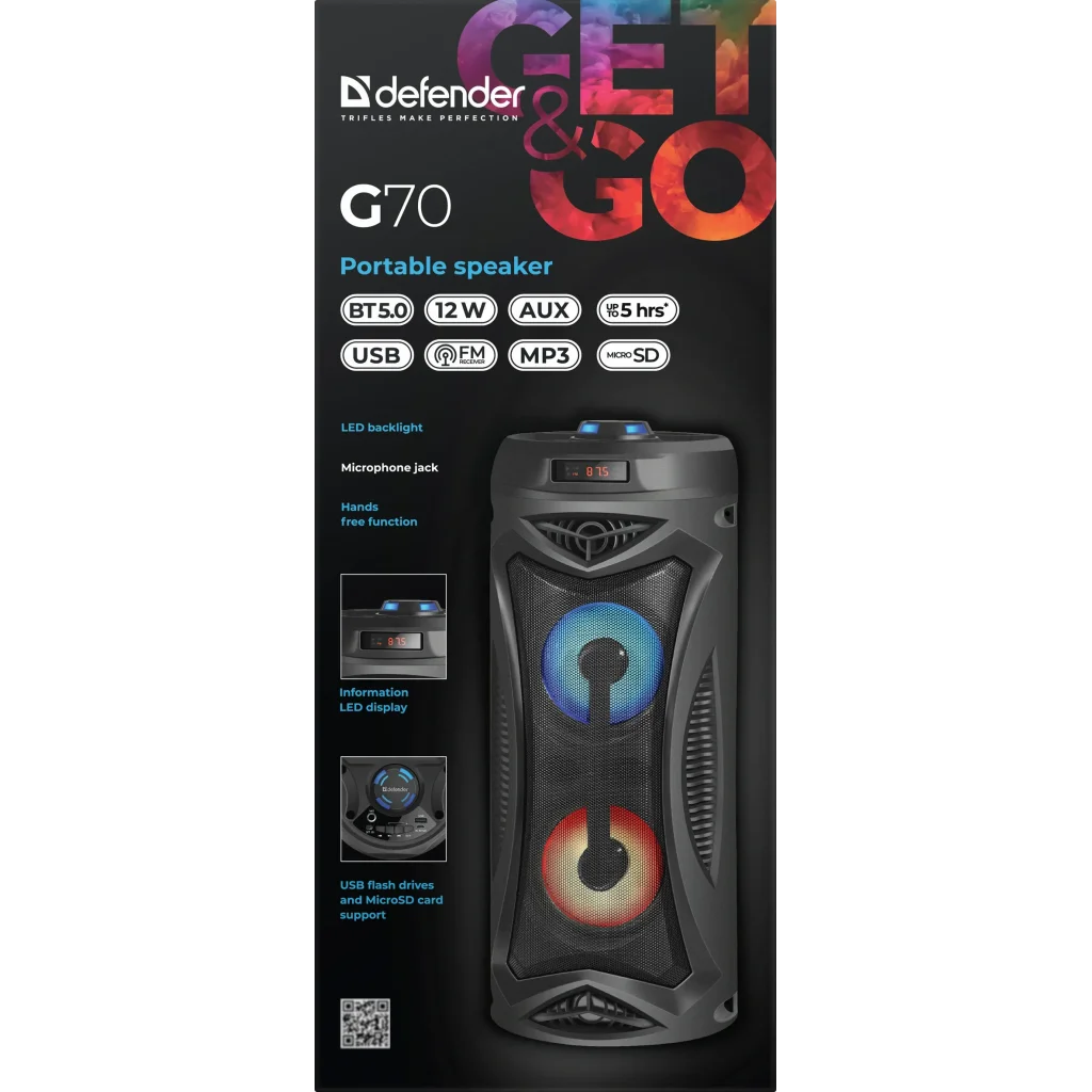 Портативная акустика Defender G70 12Вт, Black (65171) UA