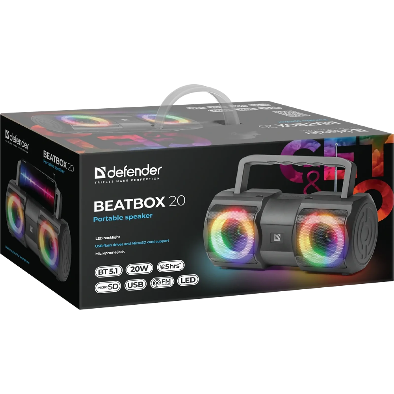 Портативна колонка Defender Beatbox 20 20Вт, Black (65420) UA
