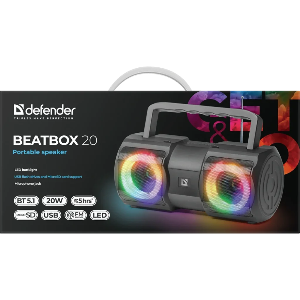 Портативна колонка Defender Beatbox 20 20Вт, Black (65420) UA