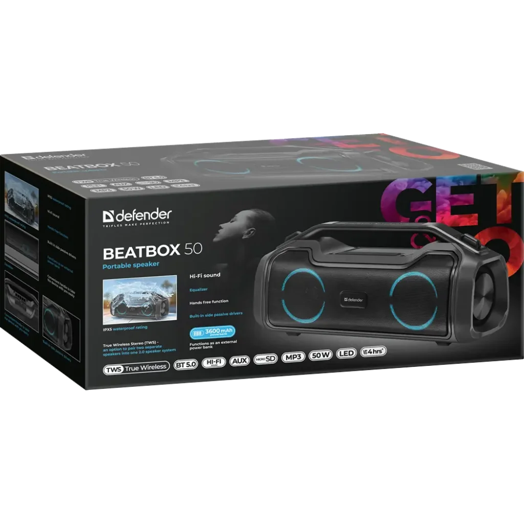 Портативная акустика Defender Beatbox 50 Black (65950) UA