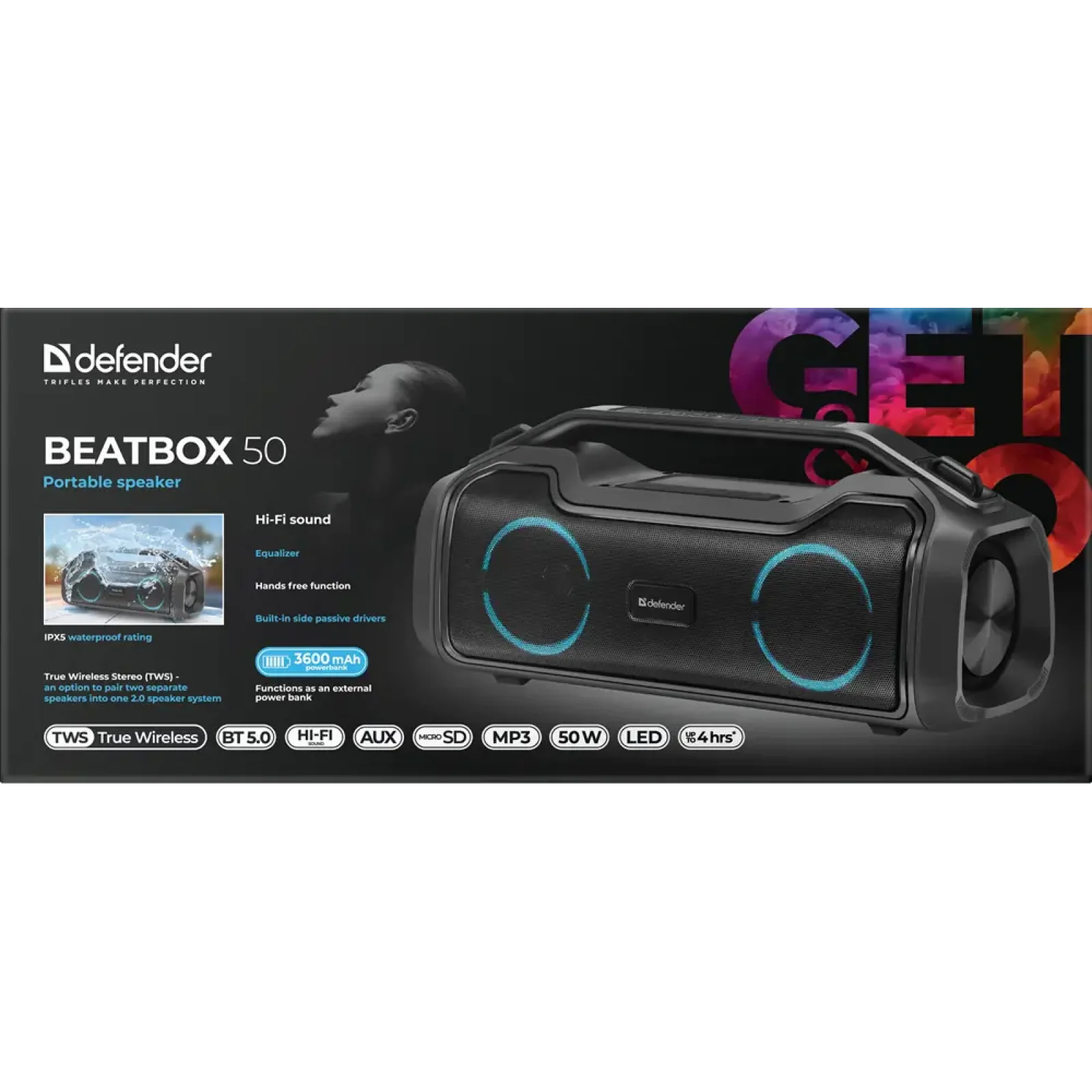 Портативная акустика Defender Beatbox 50 Black (65950) UA