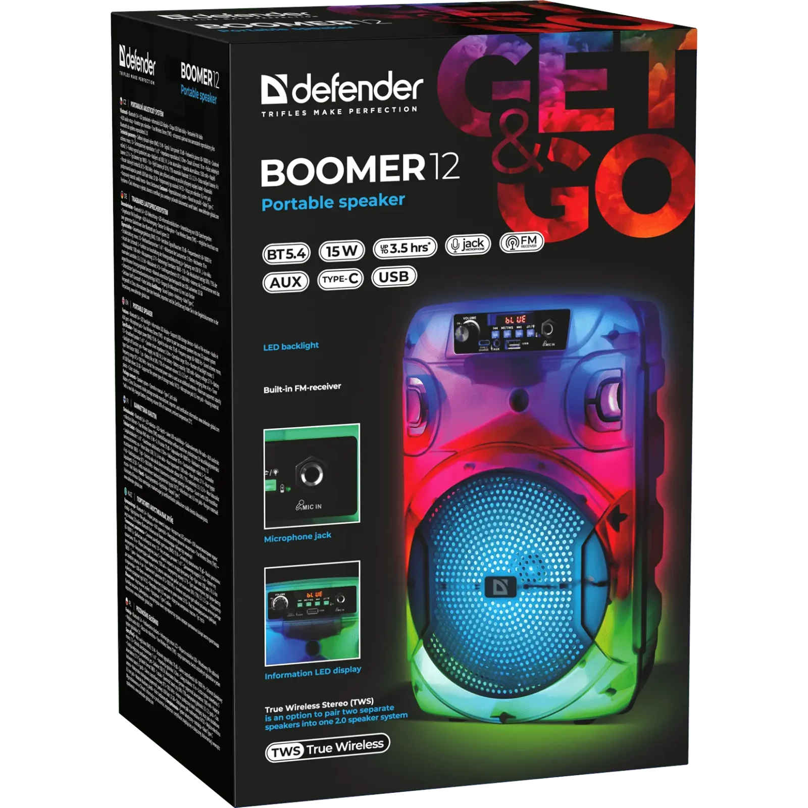 Портативна акустика DEFENDER (65412) Boomer 12 15Вт, Light/BT/FM/USB/LED/AUX UA