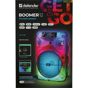 Портативна акустика DEFENDER (65412) Boomer 12 15Вт, Light/BT/FM/USB/LED/AUX UA