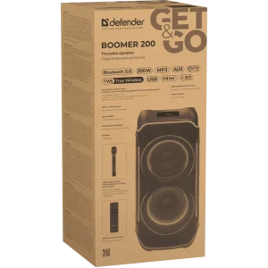 Портативна акустика DEFENDER (65201) Boomer 200 200Вт, BT/FM/TF/USB/MIC/AUX/GT Black UA