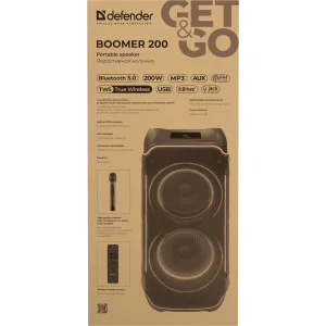 Портативна акустика DEFENDER (65201) Boomer 200 200Вт, BT/FM/TF/USB/MIC/AUX/GT Black UA