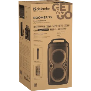 Портативна акустика DEFENDER (65175) Boomer 75 75Вт, BT/FM/USB/TF/AUX/straps Black UA