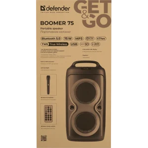 Портативна акустика DEFENDER (65175) Boomer 75 75Вт, BT/FM/USB/TF/AUX/straps Black UA