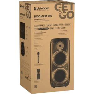Портативна акустика DEFENDER (65133) Boomer 130 120Вт, BT/FM/TF/USB/MIC/Light Black UA