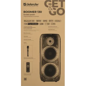 Портативна акустика DEFENDER (65133) Boomer 130 120Вт, BT/FM/TF/USB/MIC/Light Black UA
