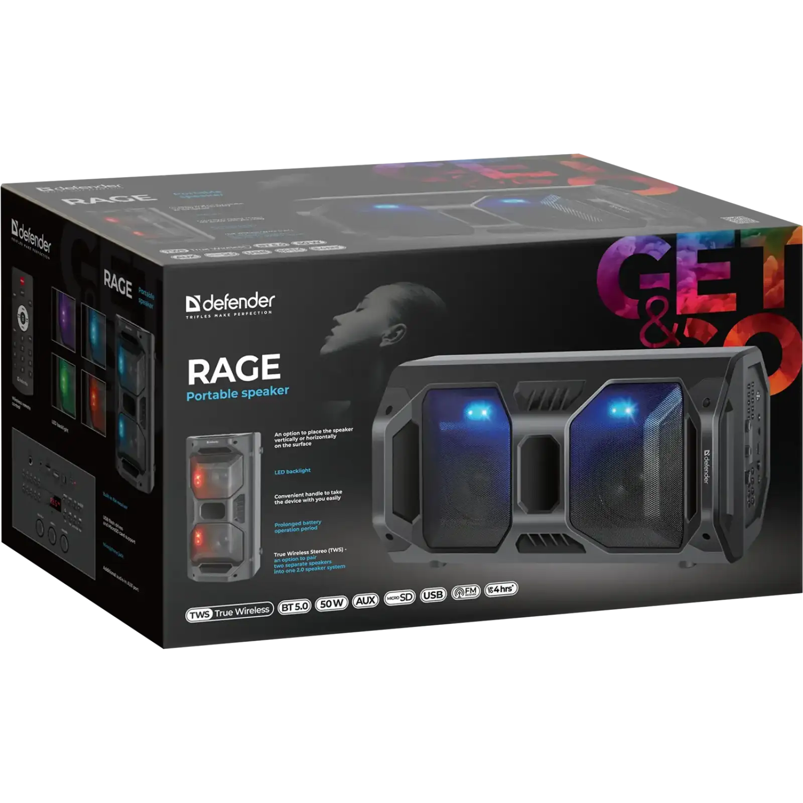 Портативна колонка Defender Rage 50 W Black (65109) UA