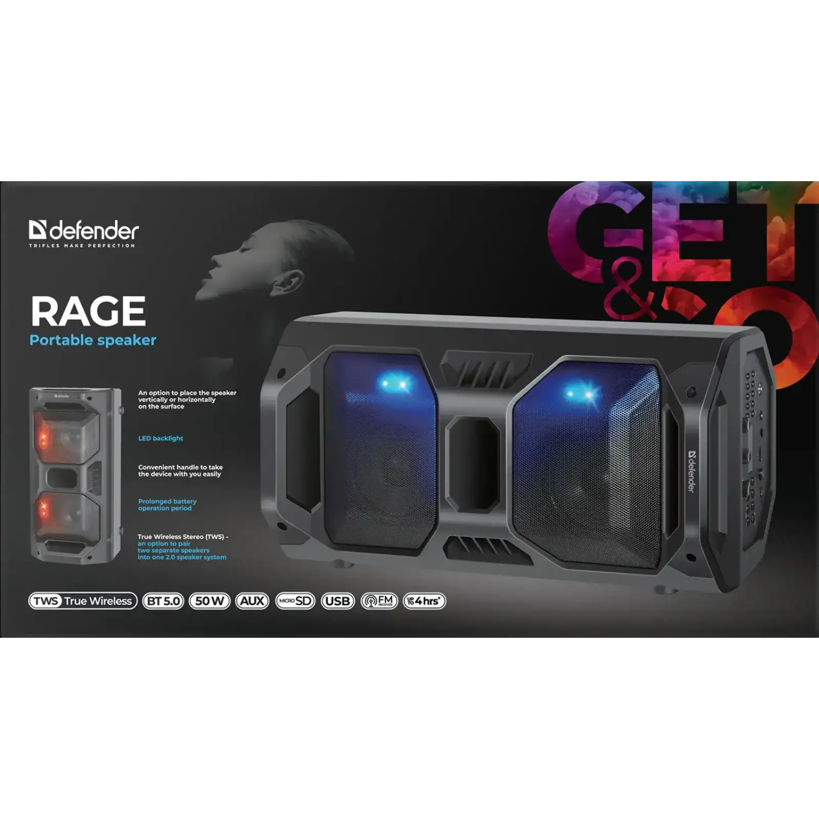 Портативна колонка Defender Rage 50 W Black (65109) UA