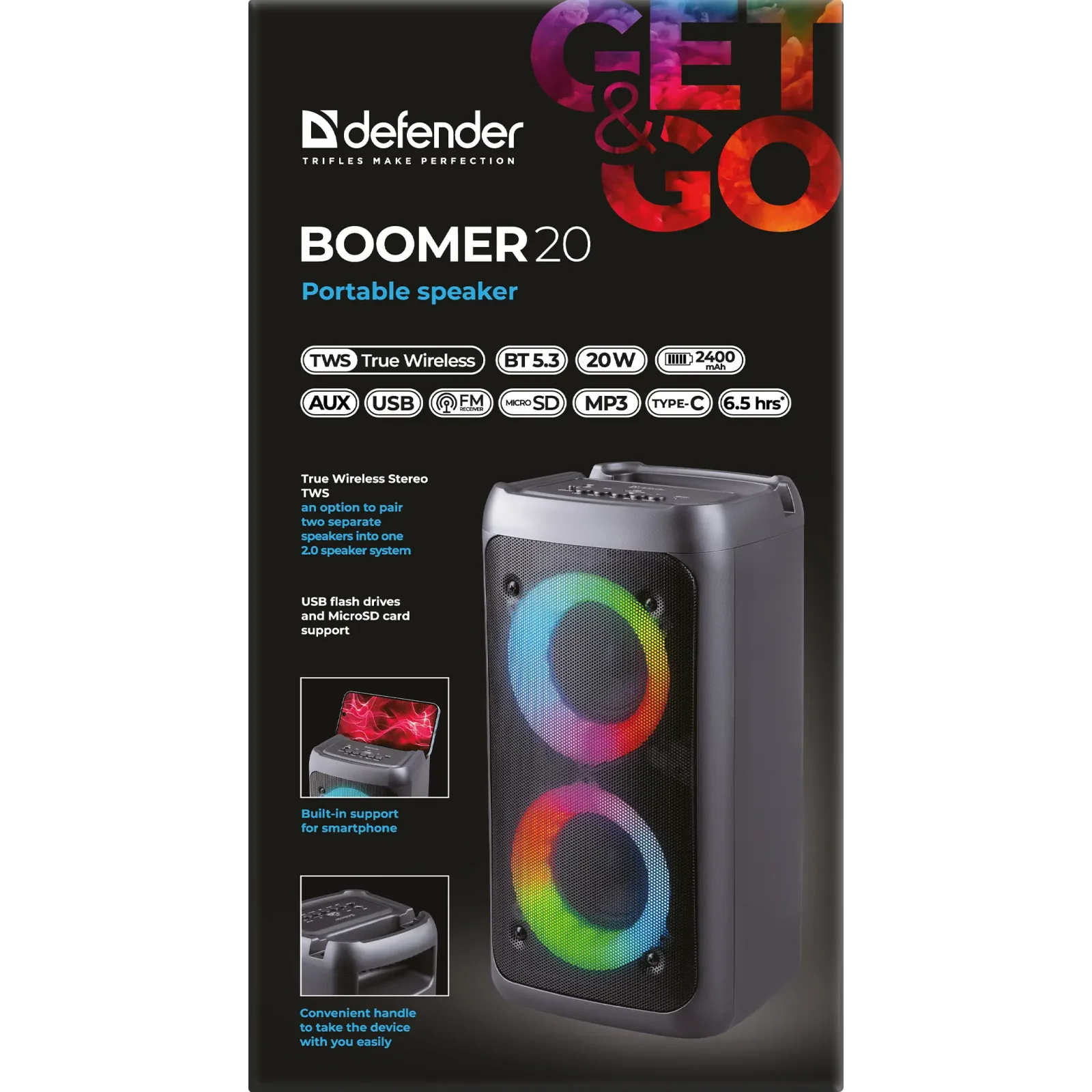 Портативна акустика Defender Boomer 20 20 W Black (65820) UA