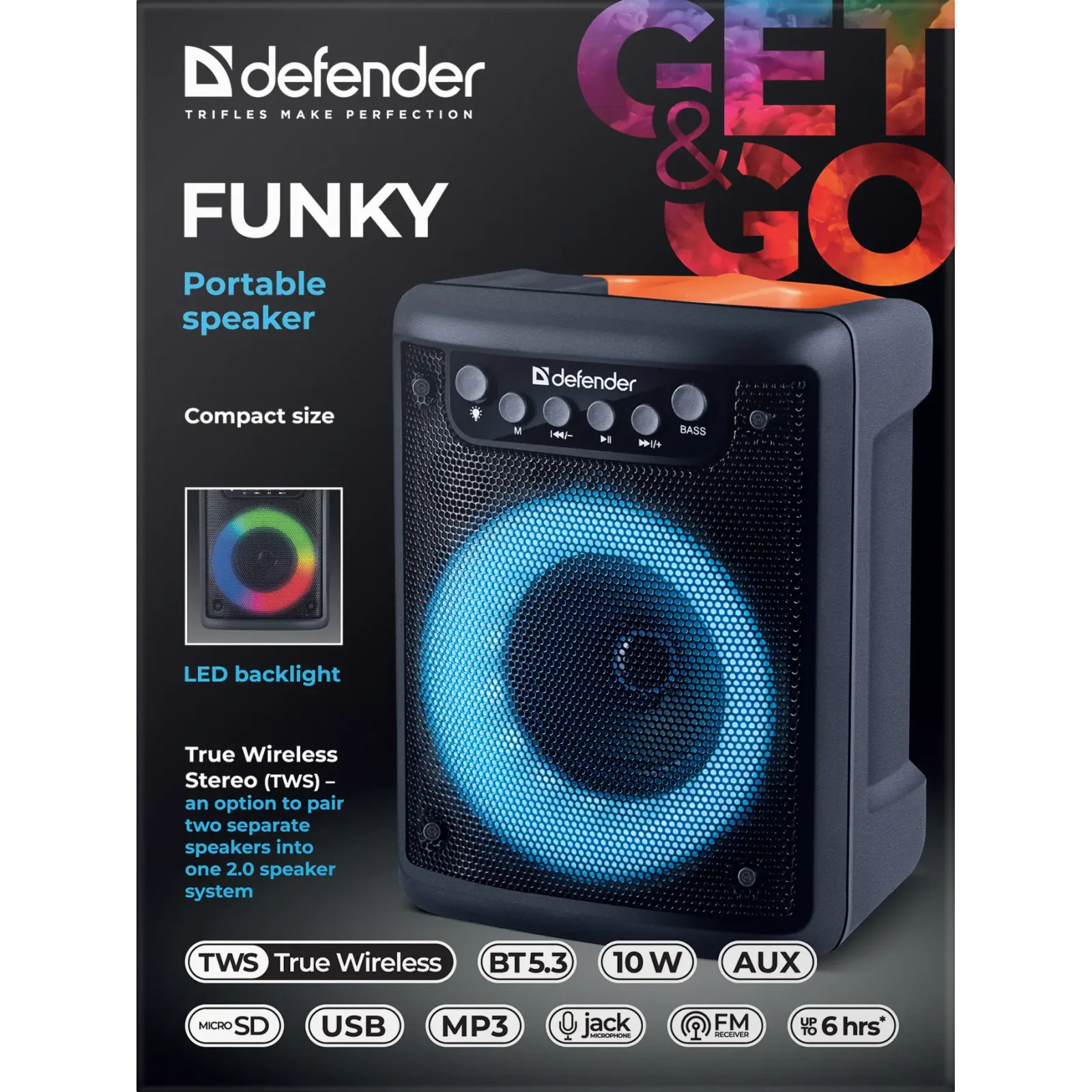 Портативная акустика Defender Funky 10Вт Black (65053) UA