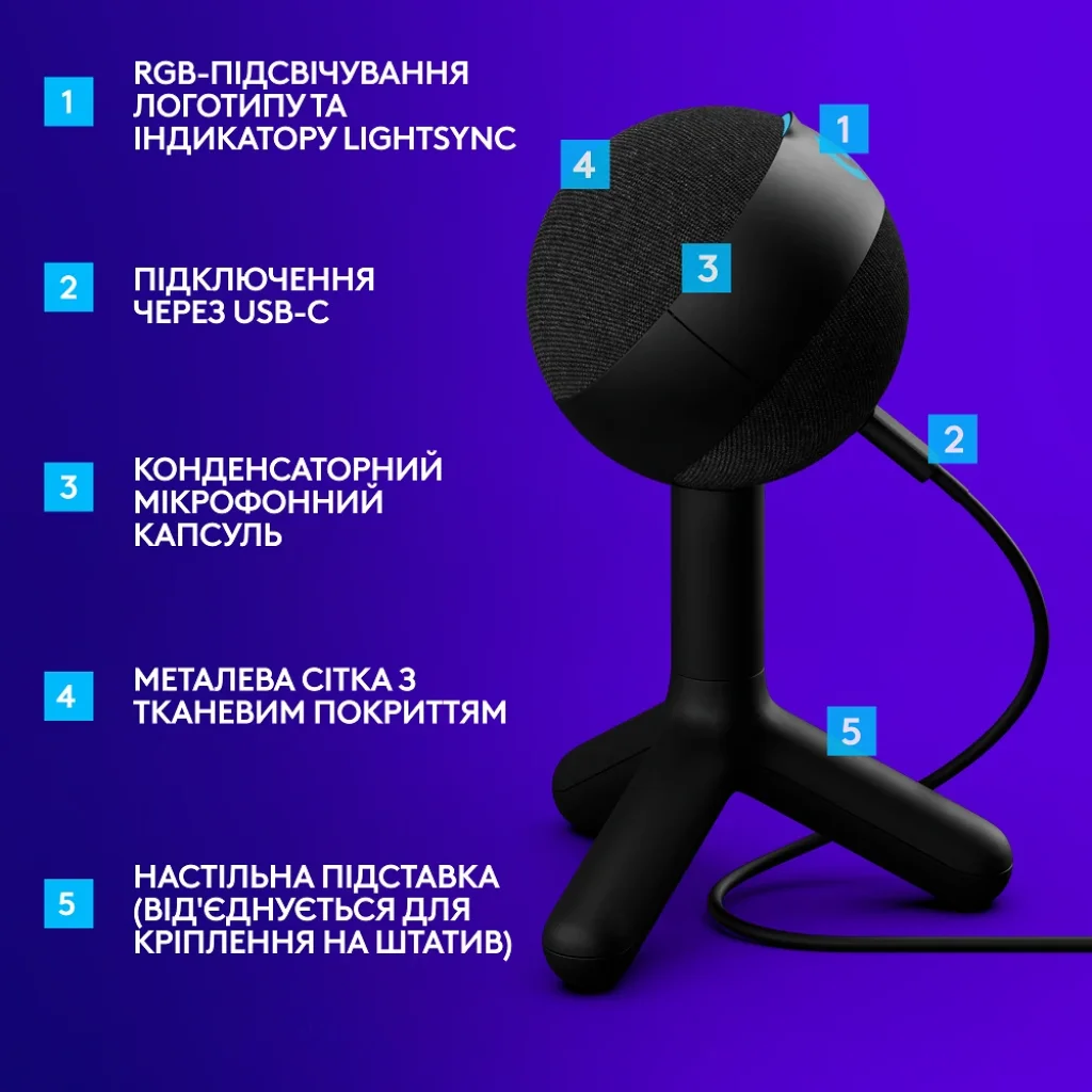 Микрофон Logitech Yeti Orb RGB Gaming with LIGHTSYNC Black (988-000551) UA