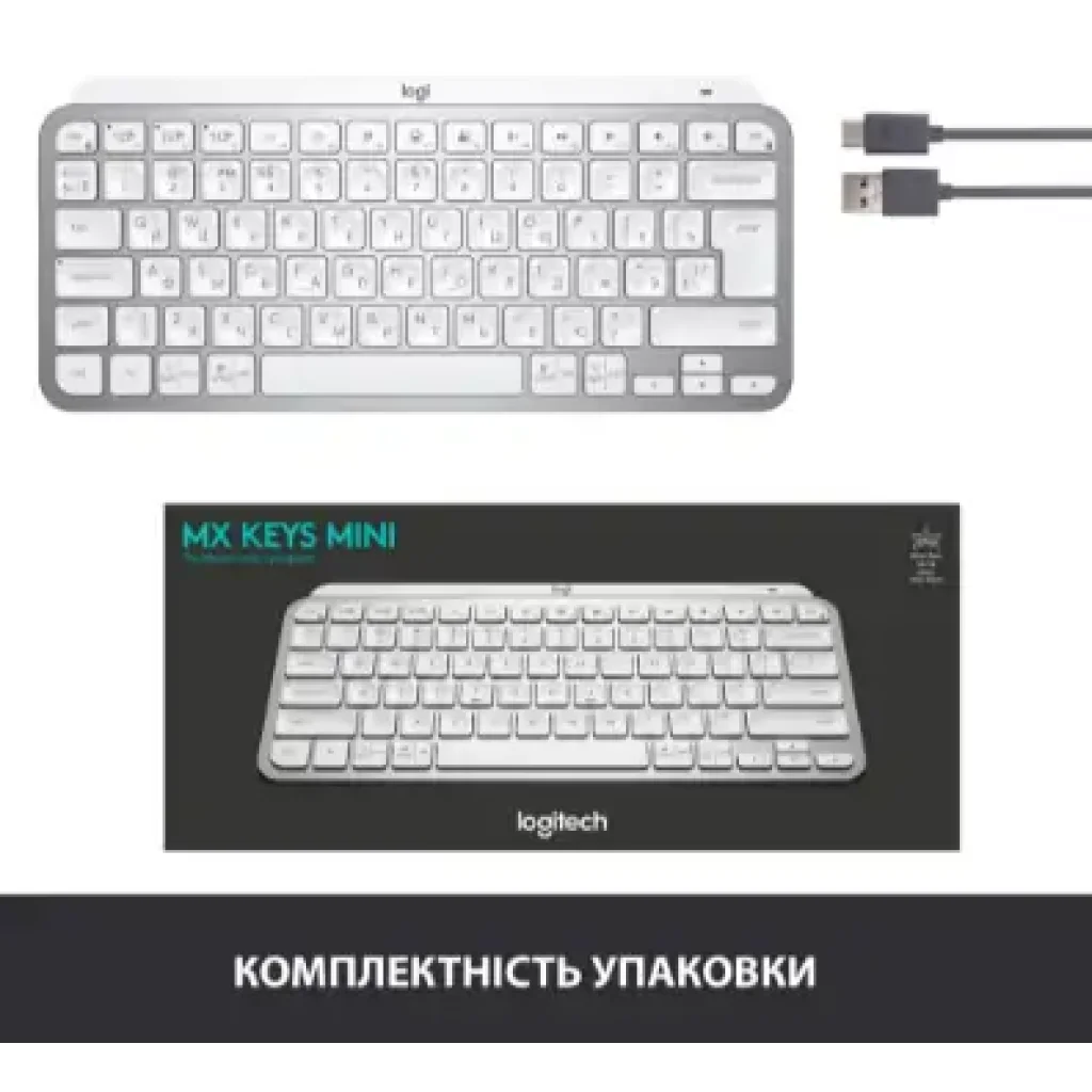 Клавиатура LOGITECH MX Keys Mini Minimalist Wireless, US, Pale Grey (920-010499) UA