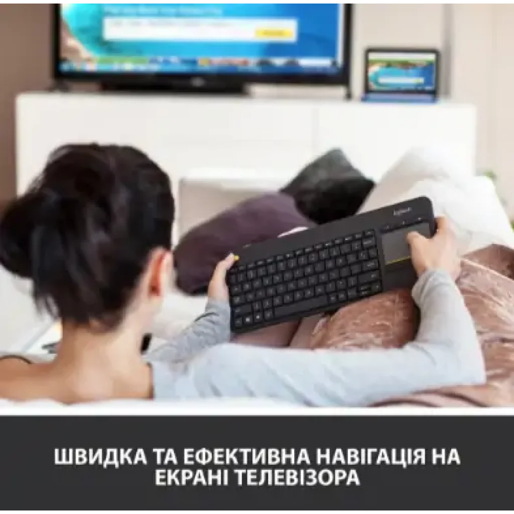 Клавіатура LOGITECH Wireless Touch K400 Plus, US, Black (920-007145) UA