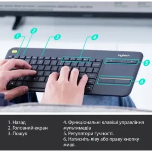 Клавіатура LOGITECH Wireless Touch K400 Plus, US, Black (920-007145) UA