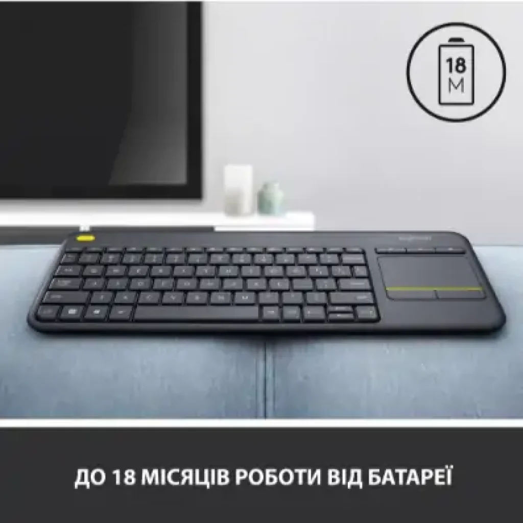 Клавіатура LOGITECH Wireless Touch K400 Plus, US, Black (920-007145) UA