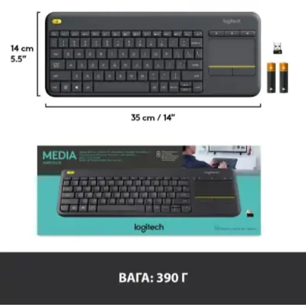 Клавіатура LOGITECH Wireless Touch K400 Plus, US, Black (920-007145) UA