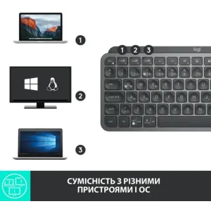 Клавіатура LOGITECH MX Keys Mini Minimalist Wireless, US, Graphite (920-010498) UA