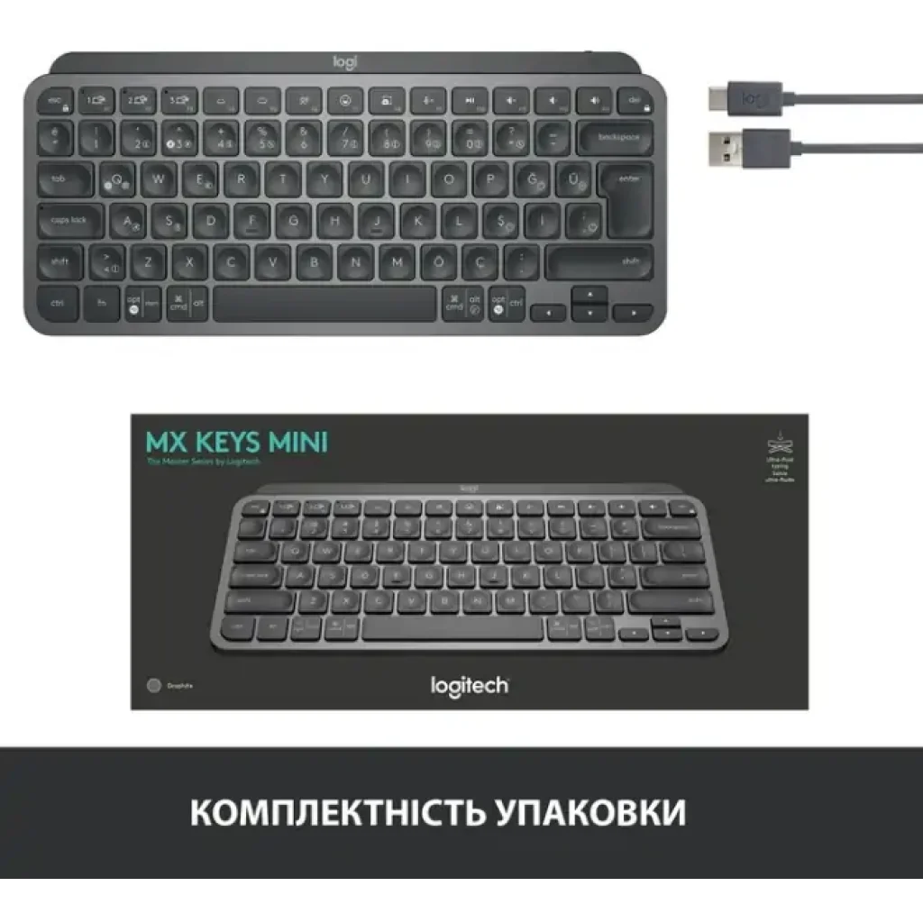 Клавіатура LOGITECH MX Keys Mini Minimalist Wireless, US, Graphite (920-010498) UA